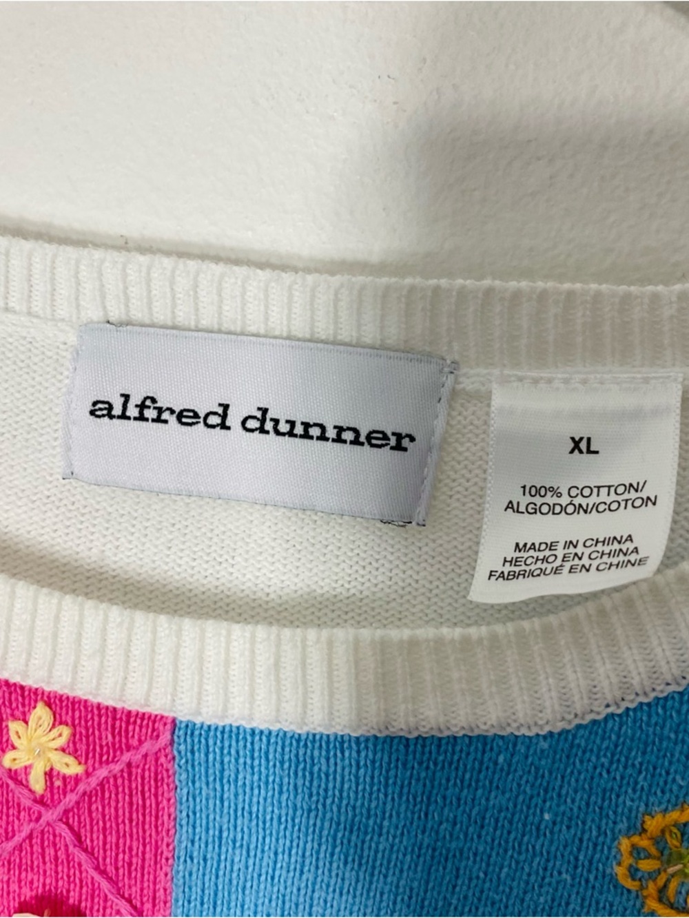 VINTAGE ALFRED DUNNER Patchwork Flamingo Floral Sweater - Picture 6 of 6